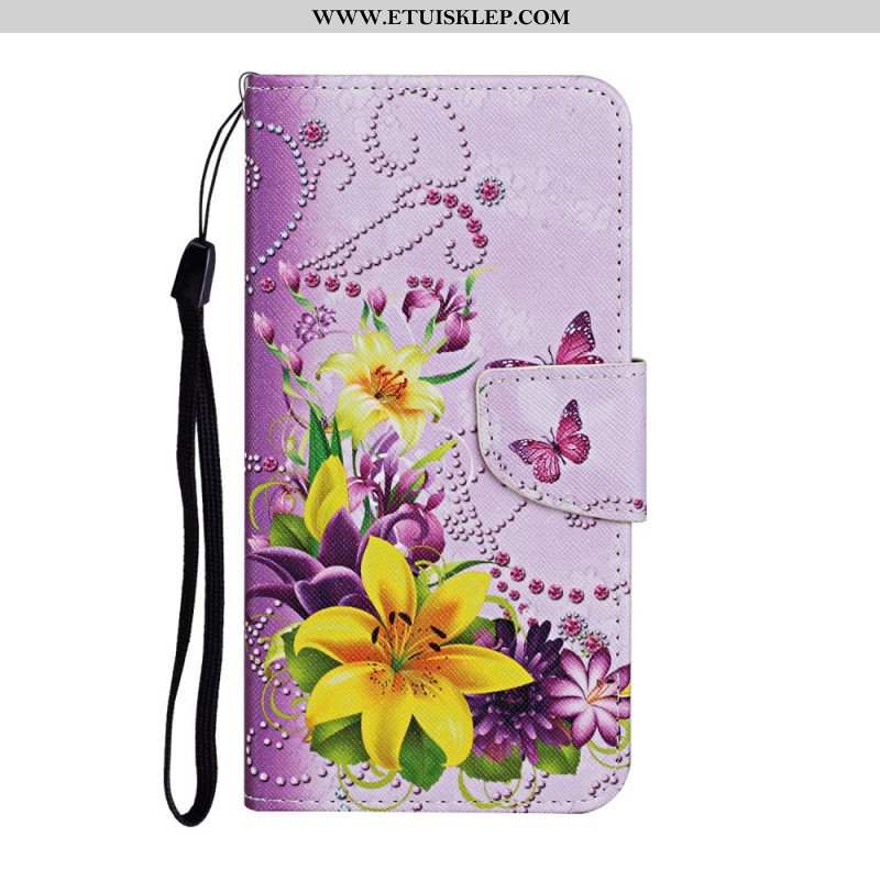 Etui Folio do Samsung Galaxy S22 Ultra 5G Mistrzowskie Kwiaty Z Paskiem